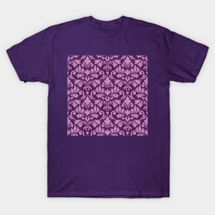 Flourish Damask Ptn Pink on Plum T-Shirt